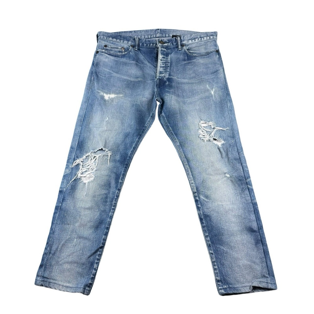 John Elliott Mid Wash Distressed Destroyed Button Fly Mens Jeans 34x26 Japan
